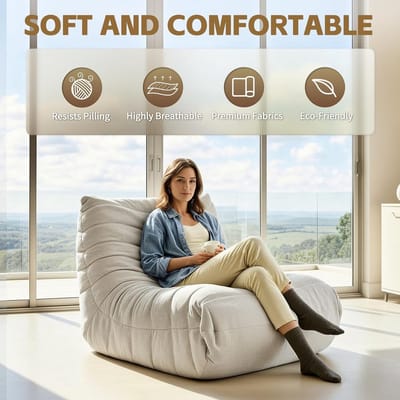 Luxe Togo-Stijl Memory Foam Zitzak Lounge Fauteuil – Ergonomische Chenille Relax Sofa 85 x 30 x 72 cm voor Woonkamer, Slaapkamer & Gaming