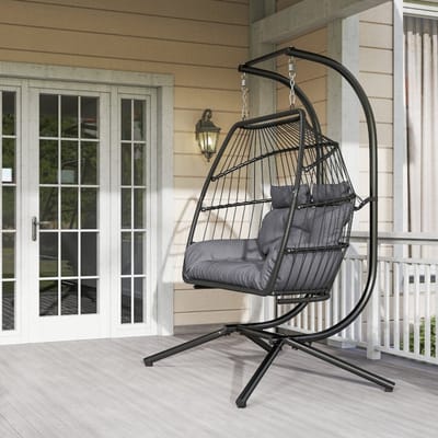 Hangstoel - Dubbele Hangstoel Met Standaard - Opvouwbare Hangkorf Met Kussen En Hoofdsteun - Voor Balkon En Terras - Donkergrijs