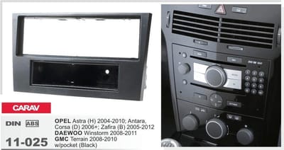 1-DIN OPEL Astra (H) 2004-2010; Antara, Corsa (D) 2006+; Zafira (B) 2005-2012 / DAEWOO Winstorm 2008-2011 / GMC Terrain 2008-2010 w/pocket (Black) afdeklijst / installatiekit Audiovolt 11-025