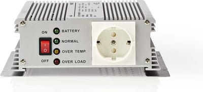 Nedis Omvormer Gemodificeerde Sinusgolf - Ingangsvoltage: 12 V DC - Apparaat stroomoutput: Type F (CEE 7/3) - 230 V AC 50 Hz - 600 W - Piekvermogen: 1500 W - Accuklemmen - Zilver