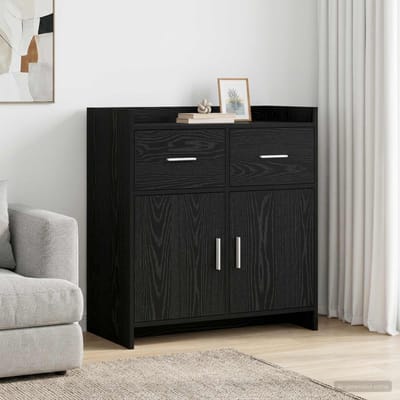 vidaXL - Dressoir - Zwart - eiken - 75 - x - 36 - x - 80 - cm - Bewerkt - hout