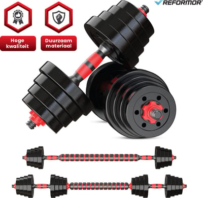 Reformor® - Halterset - Dumbells Set - Verstelbare Dumbells – 15KG - Halterstang Met Gewichten – Rood