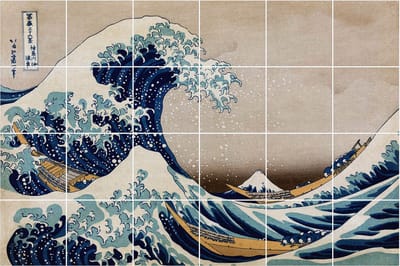 Wallfluent Tegelstickers - De Grote Golf Bij Kanagawa Stickers Voor Tegels - Set van 24 stuks 10 x 10 cm - Blauw Keuken Tegelstickers - Mozaïek Kunst Badkamer Tegelstickers