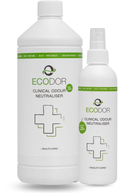 Ecodor EcoClinic - 250 ml sprayflacon + 1 liter navulfles - Voordeel Pakket - de milieuvriendelijke oplossing voor nare geurtjes in de zorg - Vegan - Ecologisch - Niet geparfumeerd