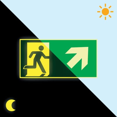 Extra lichtgevend nooduitgang bord pijl rechtsboven - kunststof - E002 300 x 150 mm