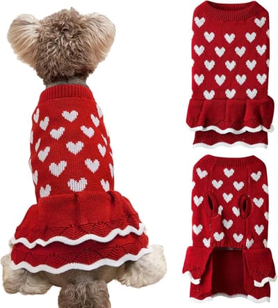 Lieve Valentijnsdag Hondentrui voor Kleine en Middelgrote Honden en Katten, Rood Roze Hart, Winter Turtleneck Trui voor Huisdieren