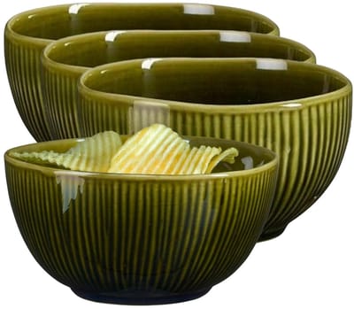 Mica Decorations Serveer/chips schaaltje Nusa - 8x - groen - 12 x 7 cm - keramiek - kommetjes