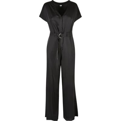 Urban Classics Ladies Satin Wide Leg Belt Jumpsuit Black Maat: XS | Jumpsuits Outlet | Dames | Zwart