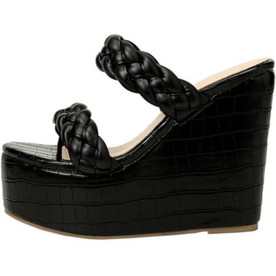 Nieuwe Stijl Open Teen Sleehakken Schoenen Voor Dames Slippers Mode Handgemaakte Vlechtband Zomer Platform Hoge Hak Sandalen 35 zwart