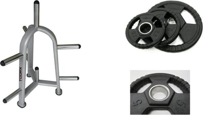 Toorx Fitness DGG Set Olympische rubberen halterschijven 105 kg totaal - inclusief opbergrek