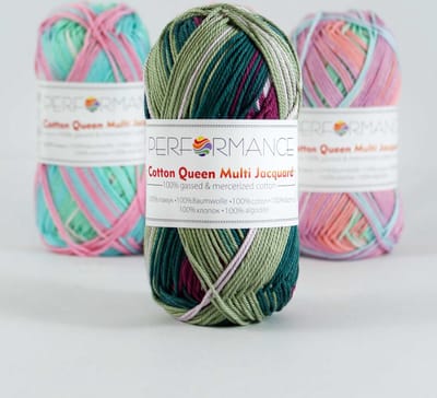 5 bollen haakgaren katoen paars groen multi (10453) - Cotton Queen multi jacquard garen
