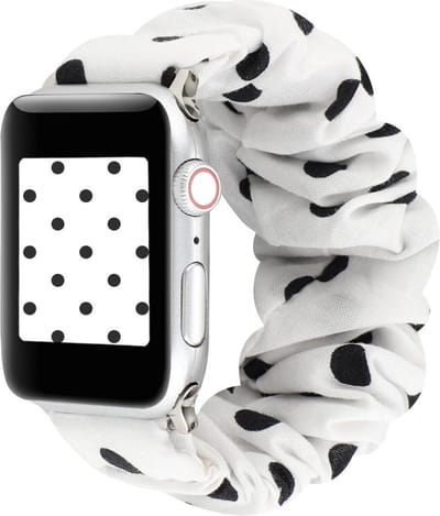By Qubix - Geschikt voor Apple Watch bandje - Elastisch scrunchie nylon bandje - Zwarte stippen - Geschikt voor Apple Watch 38mm / 40mm / 41mm / 42mm - nylon - bandje iWatch