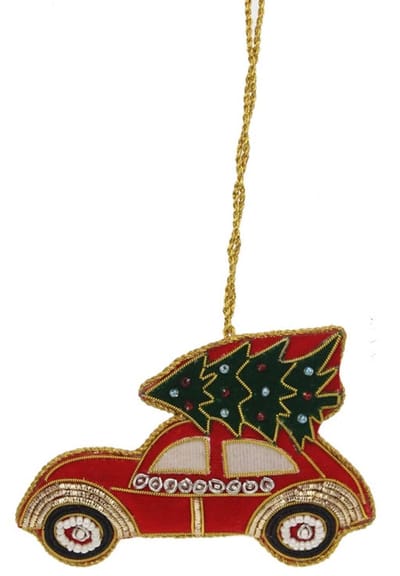 Auto met kerstboom Ornament 10x1x7cm