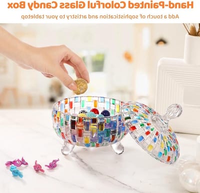Handgeschilderde Glazen Snoepdoos met Deksel, Decoratieve Opbergpot voor Snoep, Sieraden en Snacks, Luxe Tafelserver voor Koekjes en Noten, Perfect voor Feestjes en Cadeaus