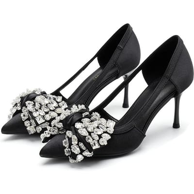 Dames Stijl Puntige Neus Holle Hoge Hakken Koreaanse Versie met Strass Strik Enkele Schoenen Dames Lage Mond Stiletto Sandalen Dames 39 black