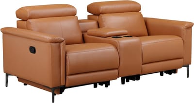 Lund - Dubbele relaxfauteuil met handmatige functie in PU cognac kleurig (97 x 194 x 100 cm)