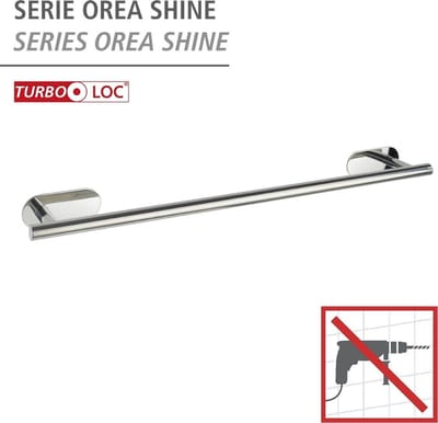 WENKO Turbo-Loc® Handdoekhouder Orea Uno RVS glanzend 60cm breed - Handdoekrek - Bevestigen zonder boren - Zelfklevend - 10 jaar garantie