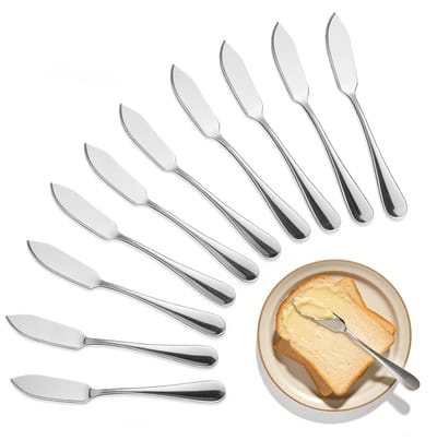 Roestvrijstalen botermes - 10 stuks - 14,7 x 1,8 cm - Botersmeerder - Jammes - Decoratiemes met lange steel - Keukengerei - Bakgereedschap - Decoratiegereedschap - Gemakkelijk schoon te maken - Duurzaam