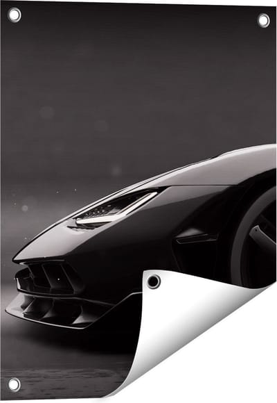 Gards Tuinposter Zijaanzicht Zwarte Sportwagen Auto - 40x50 cm - Tuindoek - Tuindecoratie - Wanddecoratie buiten - Tuinschilderij