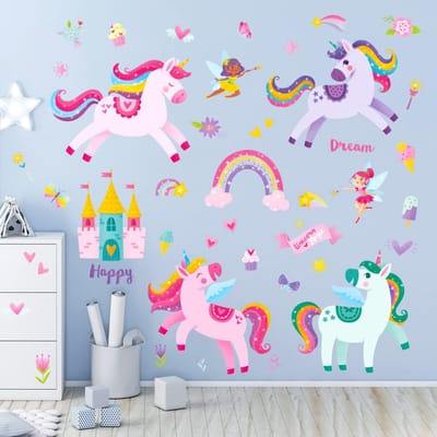 Kleurrijke Eenhoorn-Wandsticker Fee Regenboog Kinder Citaat Afneembare Muurstickers voor Meisjes Kinderkamer Wandtattoo Woonkamer Kunst