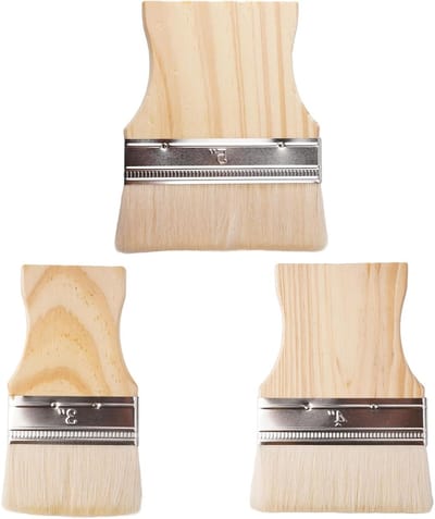 Verfkwasten Set van 3 Stuks, Platte en Brede Kwasten met Houten Handvatten voor Schilderen en Kleuren, Ideaal voor Hobbyisten en Professionals