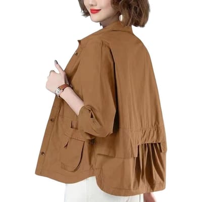 Lente Herfst Dames Jas Dunne Enkelrijige Losse Effen Kleur Lange Mouwen Vest Casual Dagelijkse Kleding Casual Kantoor Overhemd Jas M brown