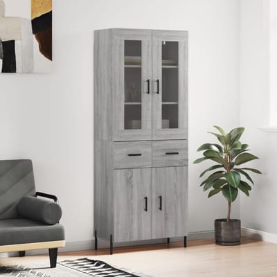 vidaXL - Hoge - kast - 69,5x34x180 - cm - bewerkt - hout - grijs - sonoma - eikenkleurig