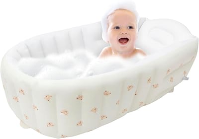 Opblaasbaar Babybad - Mini Zwembad - Veilig Baden - Ingebouwde Pomp - 90 x 50 cm - Berenkop