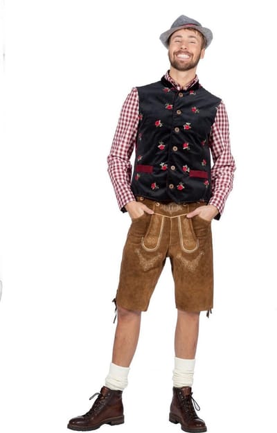 Wilbers & Wilbers - Boeren Tirol & Oktoberfest Kostuum - Tausend Rosen Oktoberfest Vest Fluweel Man - rood,zwart - Maat 58 - Bierfeest - Verkleedkleding