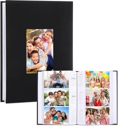 Groot Fotoalbum voor 300 Foto's, 10 x 15 cm, met Schrijfoppervlak voor Familie, Baby, Trouwen en Reizen, Zwart Linnen met Venster