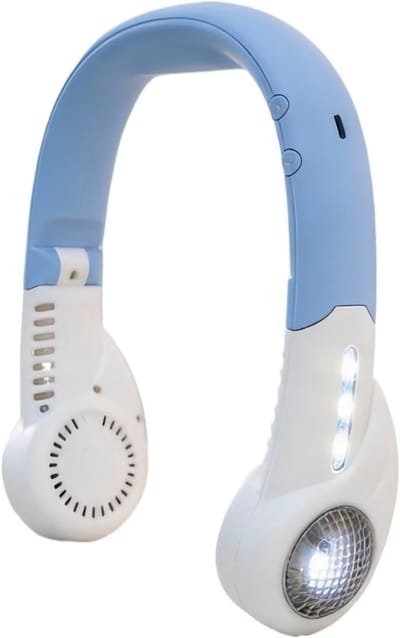 Opvouwbare Nekventilator – Met LED-verlichting – Bladloos turbine-ontwerp – USB-oplaadbaar – Draagbare koelventilator voor de nek – Ideaal voor sport, buitenactiviteiten en kamperen – Wit (Nekmodel)