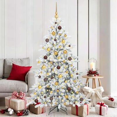 vidaXL - Kunstmatige - Hinged - Kerstboom - Wit - 180 - cm - PVC - en - Staal