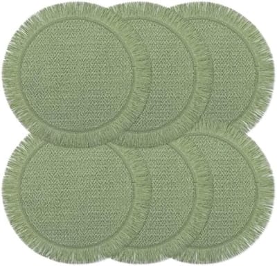 PromoHome Ronde Geweven Placemats Set van 6 - Groene Boerderij Stijl