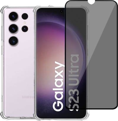 Geschikt voor Samsung S23 Ultra Hoesje + Privacy Screenprotector – Privé - Gehard Glas Cover