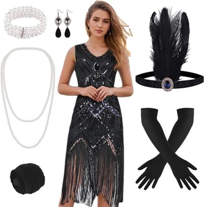 1920s Flapper Jurk met Franje en Pailletten voor Dames - Gatsby Stijl, Roaring 20s Kostuums en Accessoires