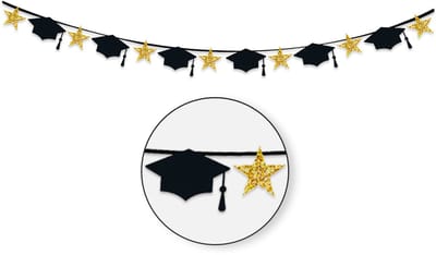 LUQ Slinger Geslaagd – Zwart & Goud Feestdecoratie met Ster & Hoed – 200 cm voor Graduation & Afstuderen