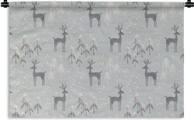 Wandkleed - Wanddoek - Patronen - Hert - Winter - 90x60 cm - Wandtapijt
