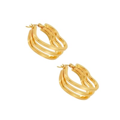 Aramat Jewels | Oorringen | Goudkleurige Triple Hart Hoops 25mm | | | |10mm | Staal | Volwassenen | Verkleurd niet