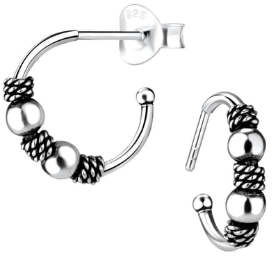 Joy|S - Zilveren Bali oorringen stud - 14 mm - geoxideerd