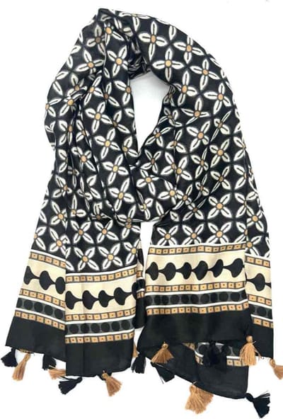 Lange dames sjaal Selma fantasiemotief zwart beige bruin wit grijs antraciet