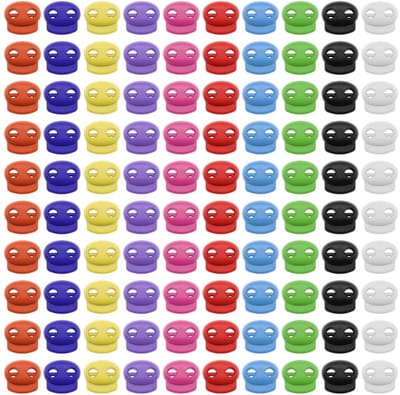 Dailygoods- Veerkoordvergrendelingen 100 Stuks - Dubbel Gat - Ovale Tuimelstop - Kunststof - 10 Kleuren - 20x20mm - Koordsluiting