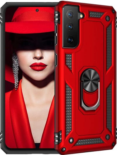 HB Hoesje Geschikt voor Samsung Galaxy S21 Plus Rood - Anti-Shock Hybrid Armor Back Cover - Hoes met Kickstand Ring
