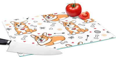 Glazen Snijplank - 39x28 - Hond - Corgi - Patronen - Snijplanken Glas