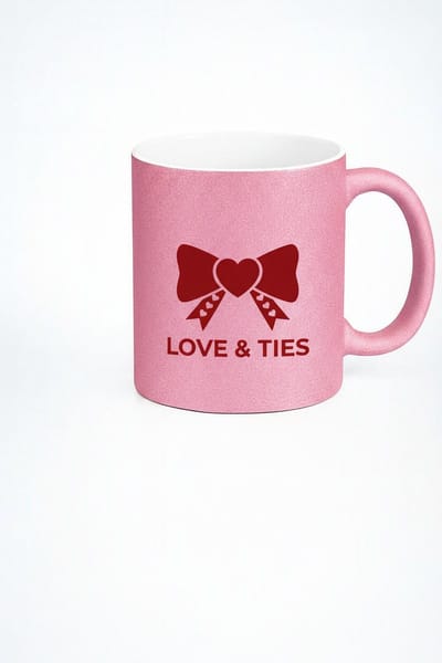 Roze Glitter Mok met Liefdes Strik & 'Love & Ties' Tekst - Romantisch Valentijn Cadeau