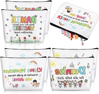 Allecto Plus - Leraar bedankt cadeau canvas make-up tas met bedankwoorden witte ritsen zakje voor leraren dankjewel geschenk geschenken voor opvoeders leraar kleuteronderwijs multikleur karik.