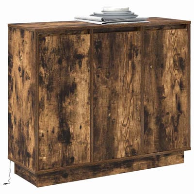 vidaXL - LED - Dressoir - Rook - Eiken - 90 - x - 32 - x - 75 - cm - Bewerkt - hout