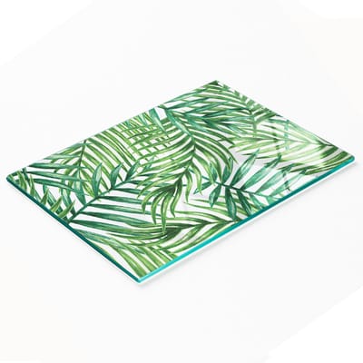 Multifunctionele decoratieve glazen snijplank voor in de keuken met palmbladerenmotief, 80x52 cm