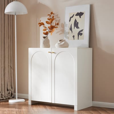 Wishdor Dressoir Met 2 Deuren - Boogpatroon - Met Kantelbeveiliging - Spaanplaat - Wit - 80 x 40 x 80 Cm