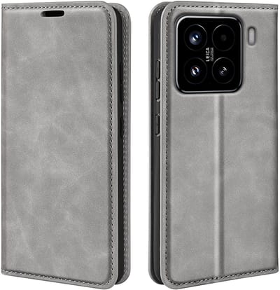 MobyDefend Hoesje - Geschikt voor Xiaomi 15 - Luxe Wallet Bookcase (Magnetische Sluiting) - Grijs