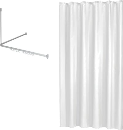 Sealskin Easy Roll - Douchegordijnstangset 90x90x90 cm met douchegordijn 180x200 cm - Mat aluminium / Wit